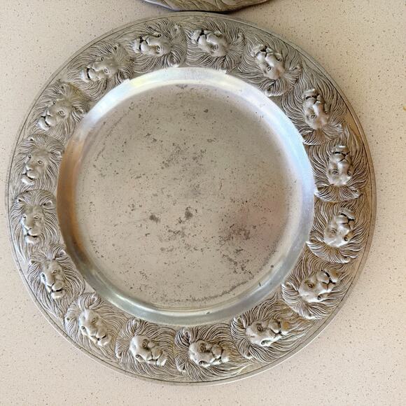 Arthur Court Lion Lid Astrological Serving Plate Casserole Dish 1984 Silver Tone - Picture 3 of 7